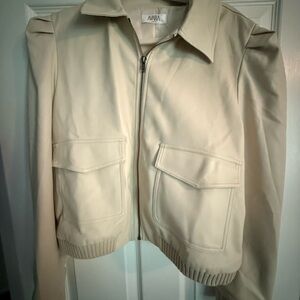AVARA Cream Faux Leather Bomber Jacket - Large - NWT